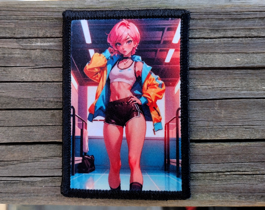 Anime Girl Pink Hair Morale Patch