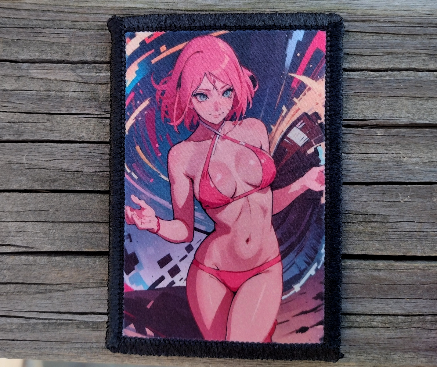 Anime Pink Hair Pinup Morale Patch