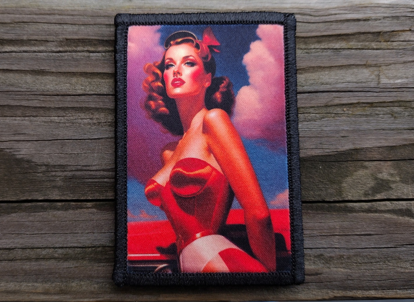 Pinup Girl Red Dress Morale Patch