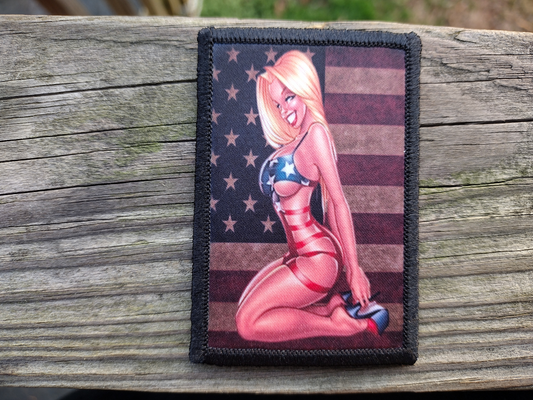 Blonde Girl American Flag Morale Patch