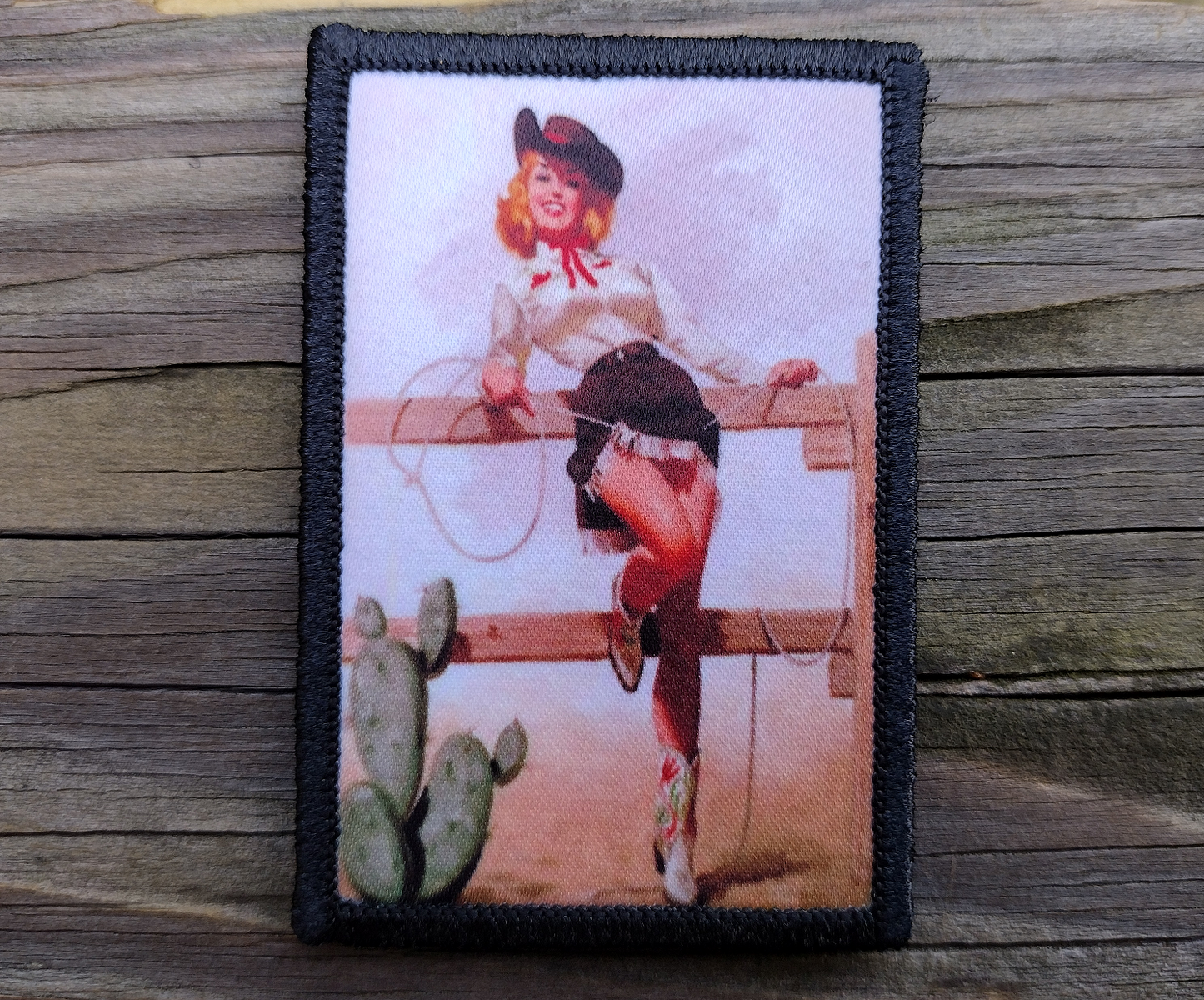 Pinup Cowgirl Fence Morale Patch